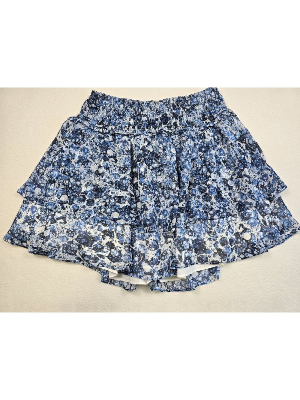 Express Y2K Large Blue Floral Ruffle Tiered Skirt Elastic Pull On